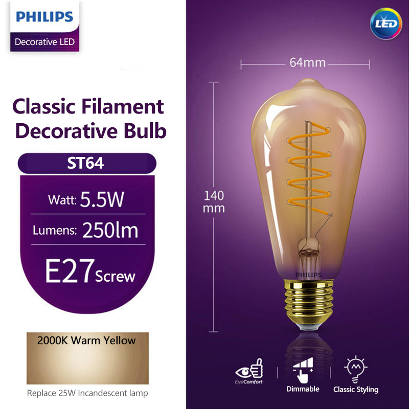 Philips LED ST64 E27 Decorativ - đánh giá và giá Philips Bulb Led Classic